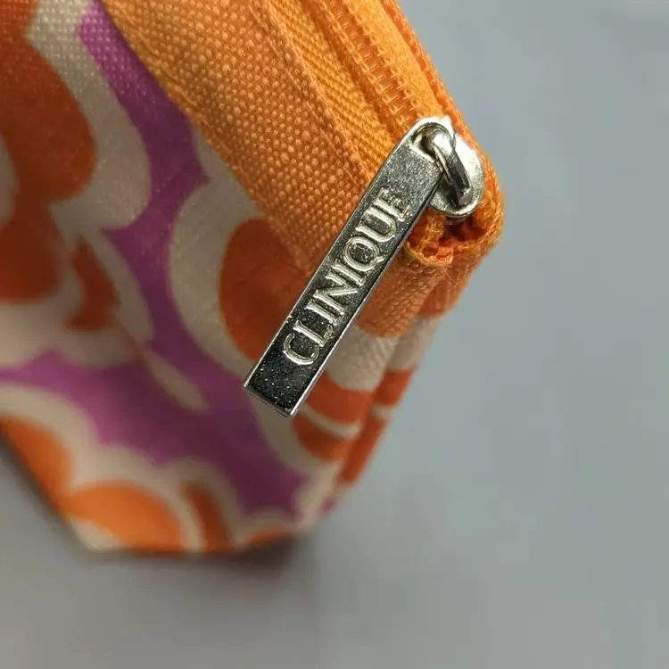 Clinique Orange & Purple Damask Make Up Cosmetic Bag Zipper Pouch