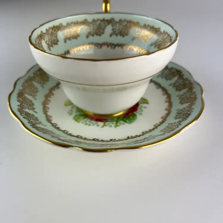 Circa 1950 EB Foley Cup and Saucer Roses Pattern #4609 SIGNED