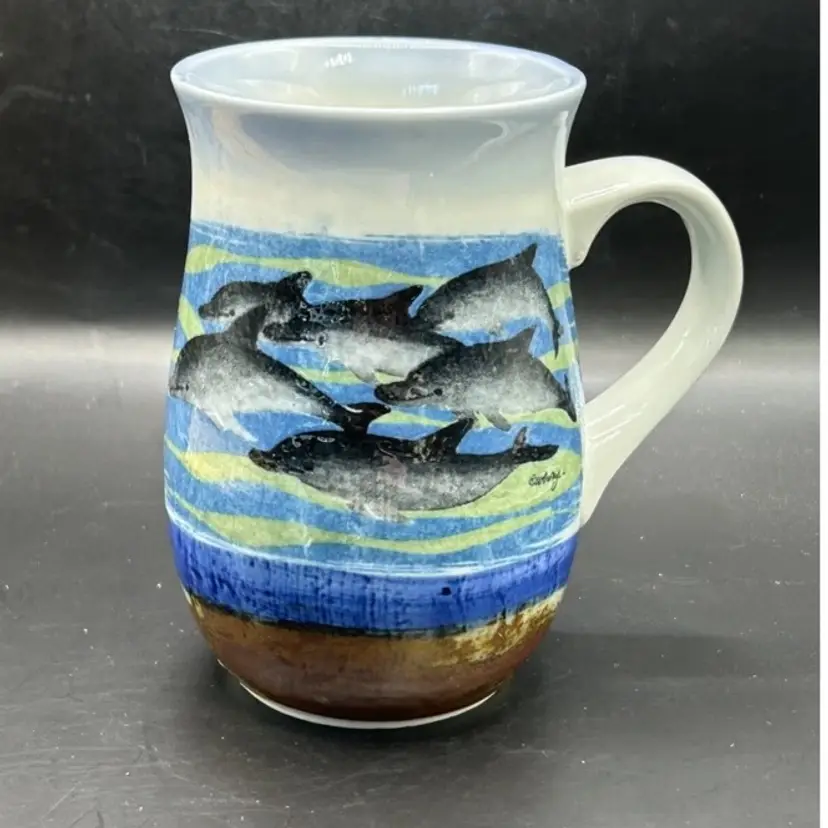 Ceramic Pottery Whale Mug Signed by Artist Whales