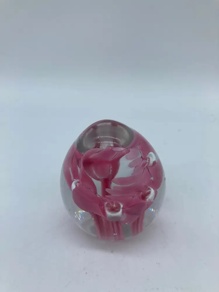 Mini Pink Flower Art Glass Paperweight