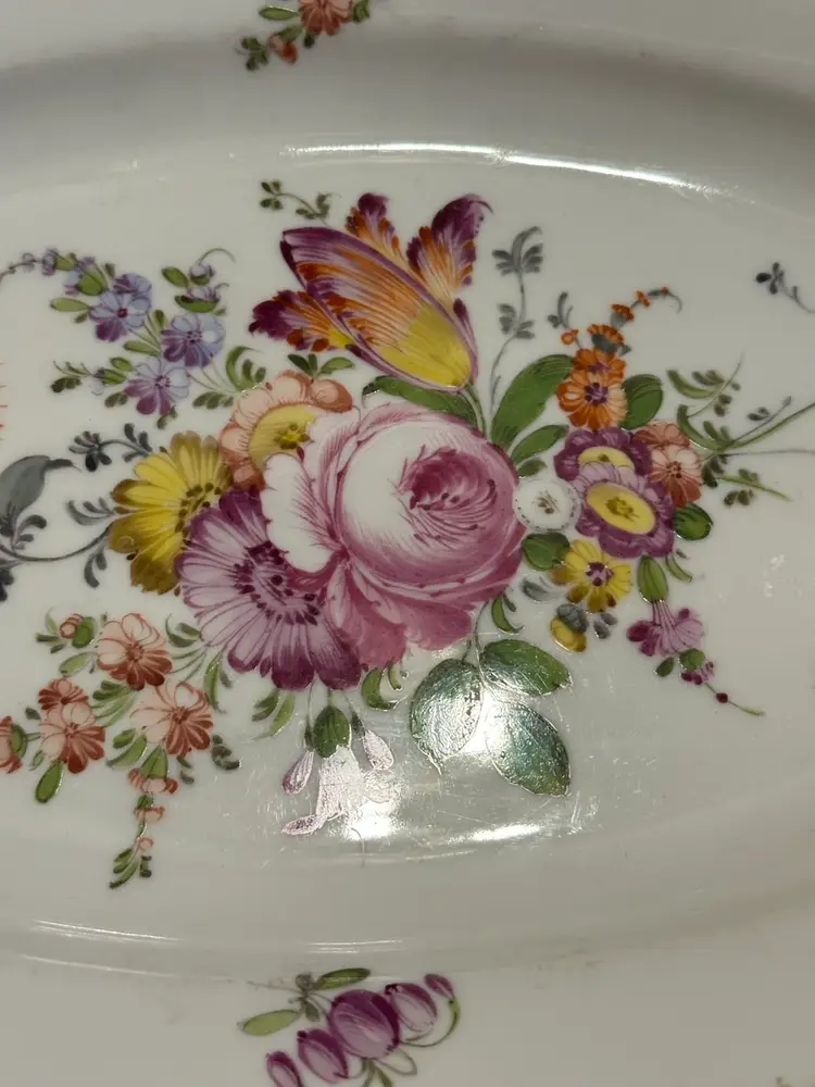 Antique Meissen Porcelain 15” Platter Hand Painted Floral Design
