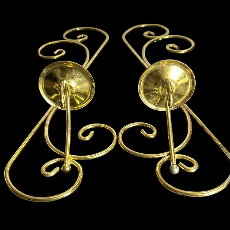 14” Tall Set Of Two Vintage Home Interior, Gold/brass Tone Metal Candle Sconces. Single Candle. Marked.