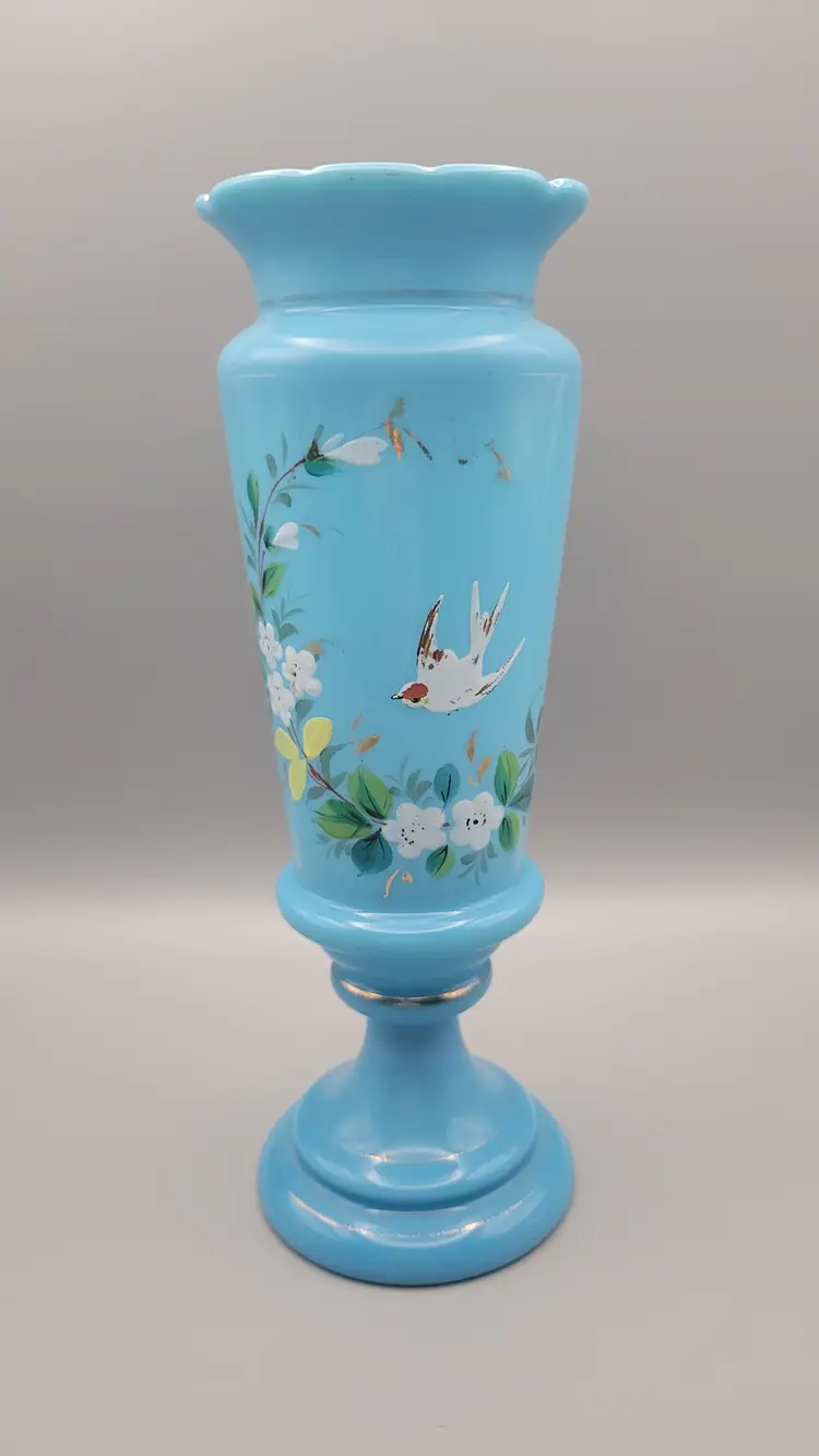 #02 Victorian Bohemian Opaque Blue Glass Vase