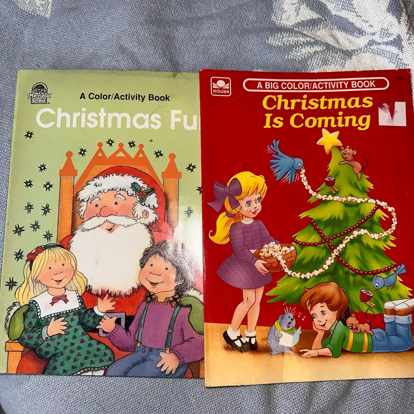 Vintage 1990s Merigold Press & Golden Christmas Coloring & Activity Books Unused Set Of 2