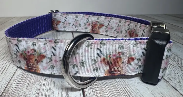 Dog Collar Highland Cow Purple Large Handmade Heavy Duty W/Buckle NEW