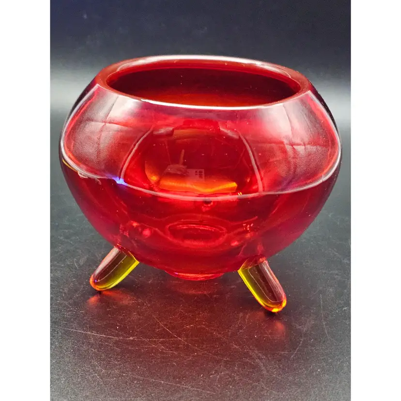 LE Smith Persimmon Glass Legged Bowl Vase Candy Dish Glows