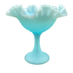 Vintage Fenton Blue Satin Glass Persian Medallion Compote