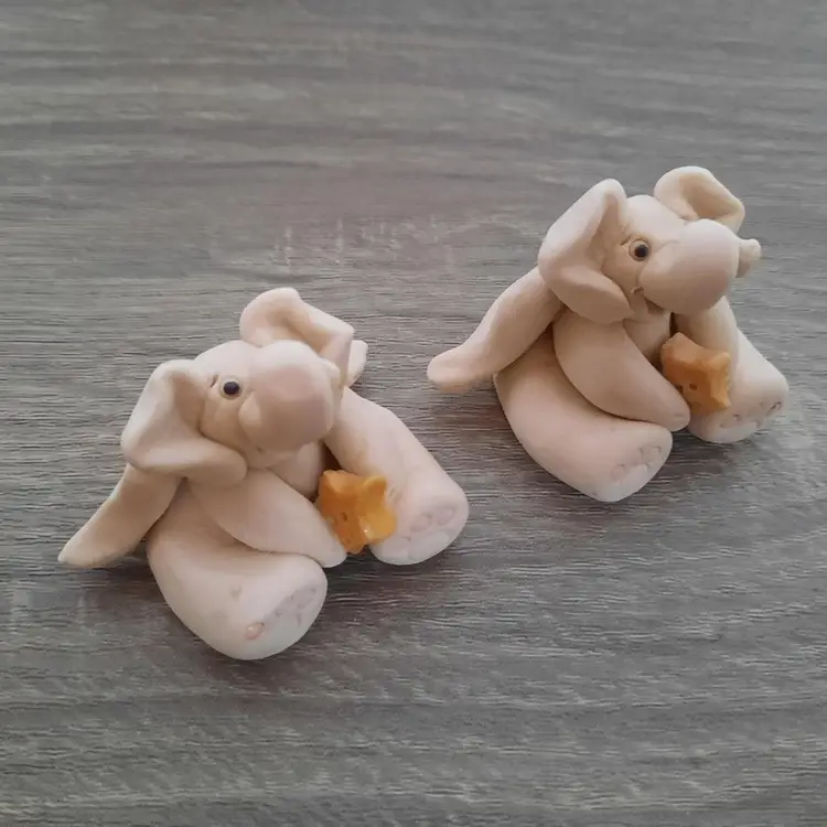 Handmade Art Pottery Elephant Angel Miniature Figurines Artist Signed