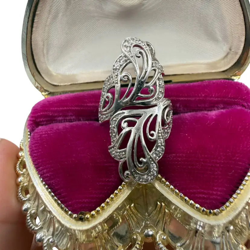 Sterling Silver Vintage 925 Solid Sterling Silver Butterfly Wing Floral Statement Ring Size 7