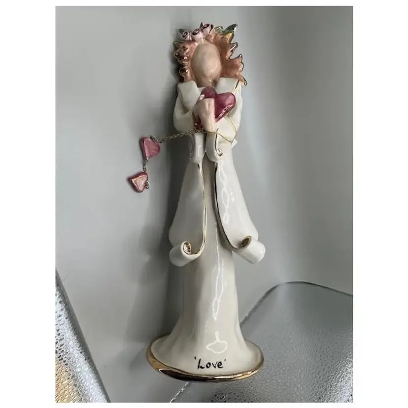 #01 Vintage Blue Sky 'Love' Angel Candle Holder ~ Signed Heather Goldminc ~ Retired 9/11 Tribute Piece ~ 12 inches Tall