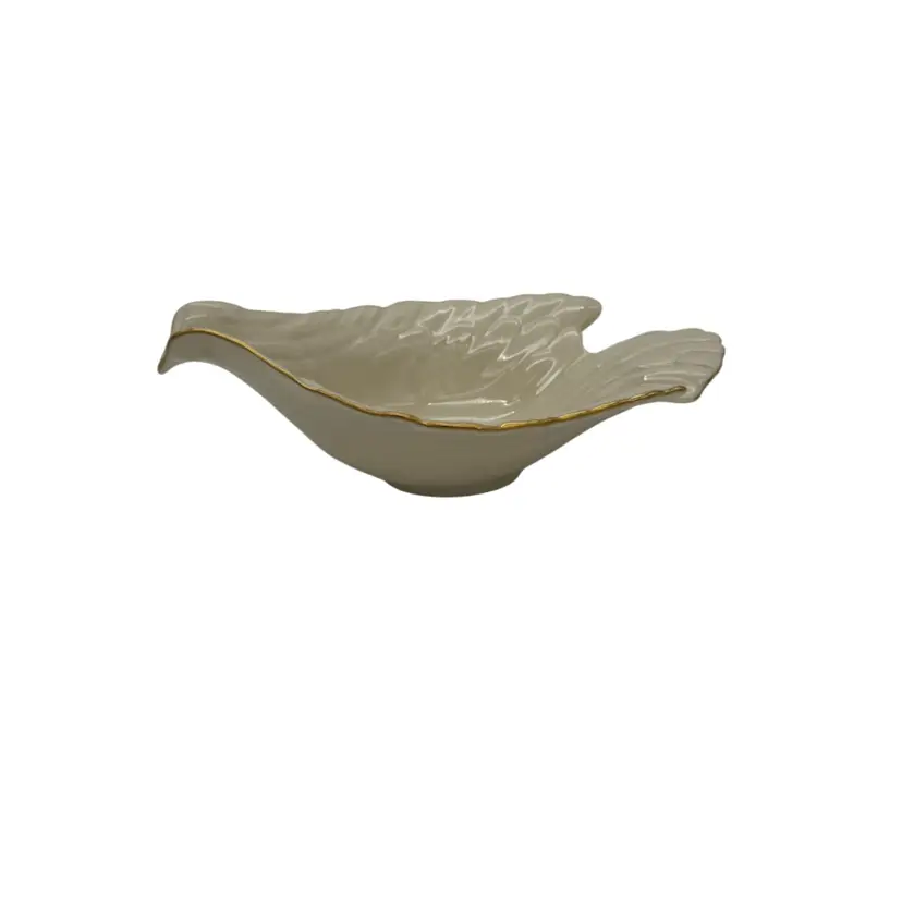 LENOX Candy Dish Gravy Boat Dove Of Peace Ivory With Gold Rim Vintage USA 8X2in