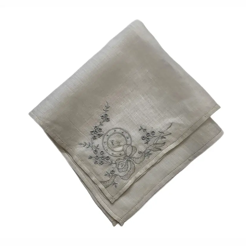 Linen Embroidered Bridal Wedding Handkerchief Cottage Core Victorian Vintage