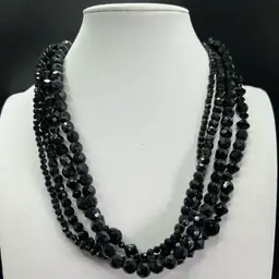 Four Strand Black Crystal Necklace Lobster Clasp 18” Long