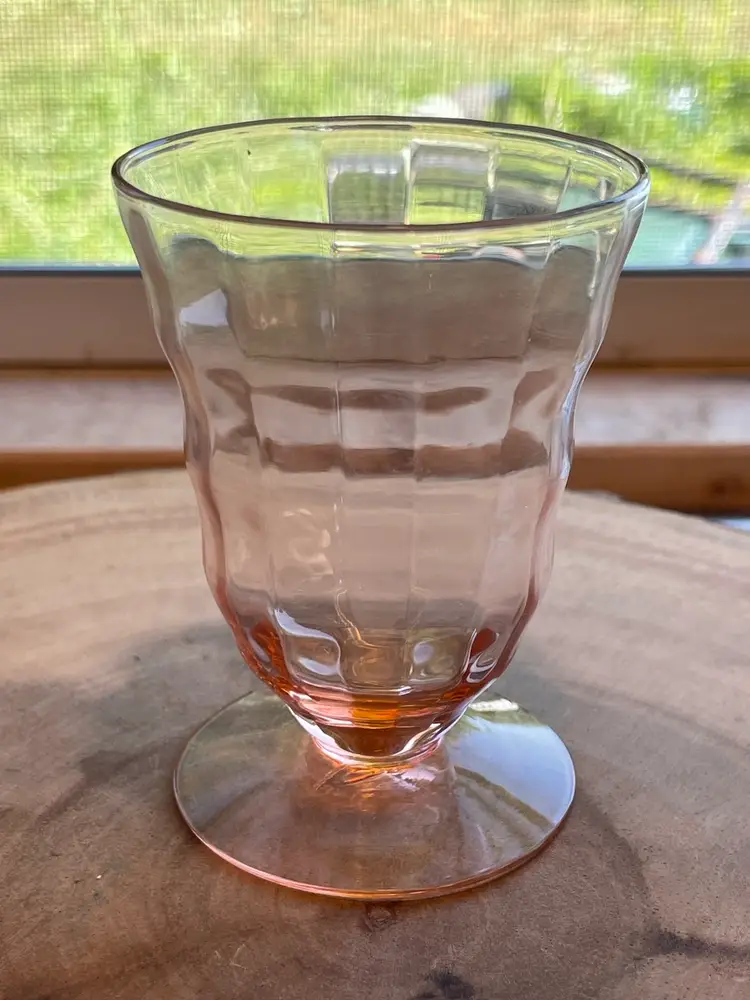 Vintage Pink Depression Glass Footed Tumbler Rippled Optic 