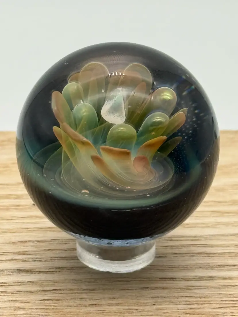 Rob George LARGE Fumed Opal Basket Art Glass Marble
