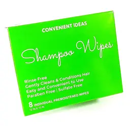 Convenient Ideas Shampoo Wipes Box of (8) Rinse Free Hair Cleansing Dry No Rinse Case of 10 Boxes