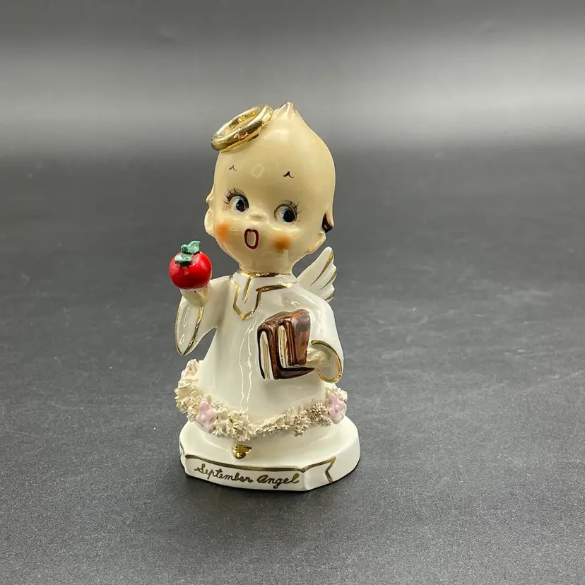 TMJ Kewpie September Angel Figurine Rare Apple Books Kitsch Kitschy VTG Decor Rare