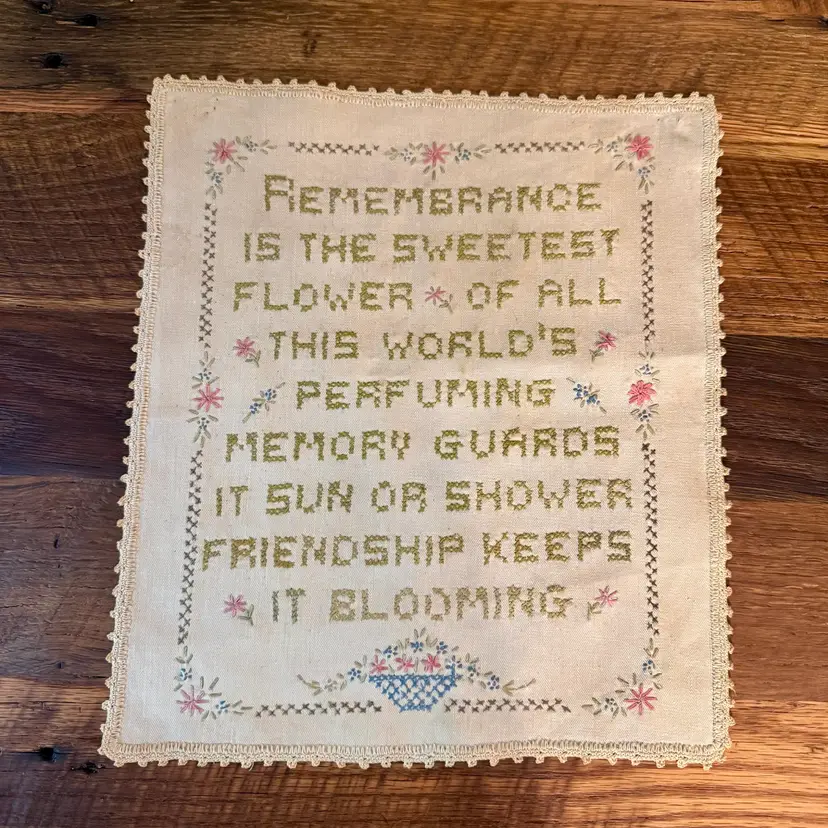 🎀 Vtg Friendship Cross- Stitch Sampler