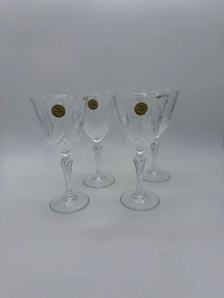 Salzburg Cristal de-Flandre Clear Stem Crystal Wine Water Glasses Vintage France