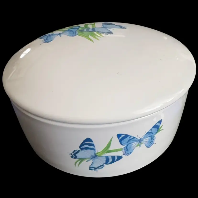 Vintage FTD Ceramic Botanical Butterfly Trinket Box