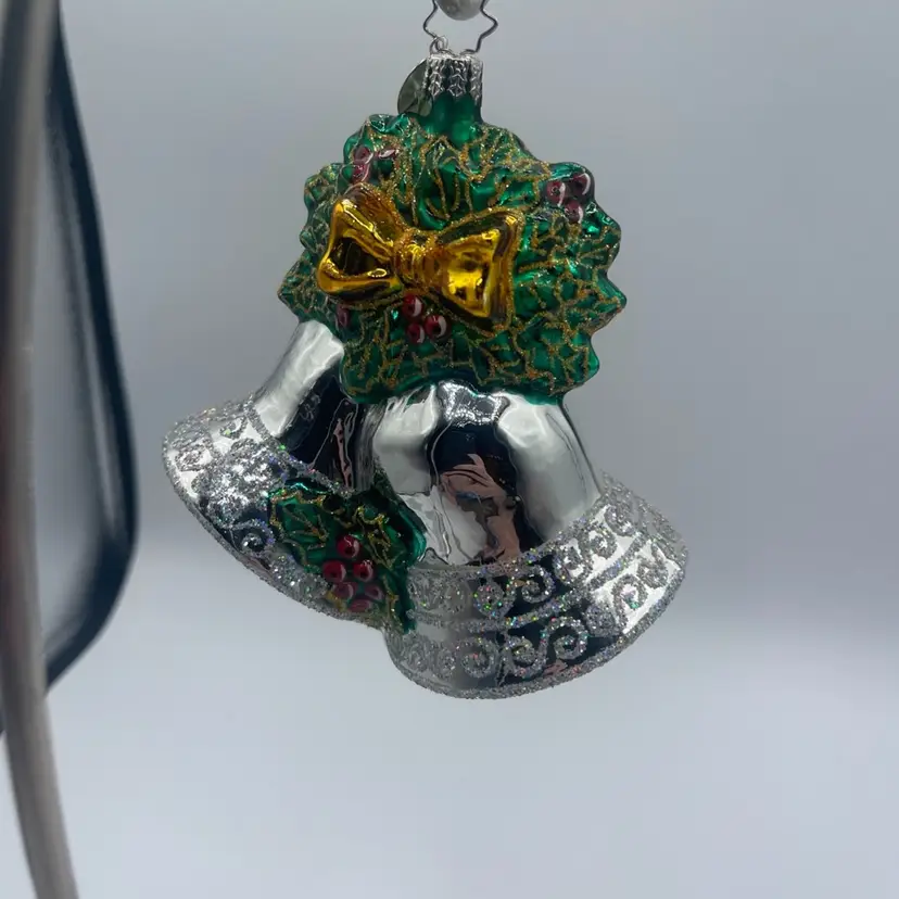 Christopher Radko Silver Bells Holly Ornament With Metal Tag