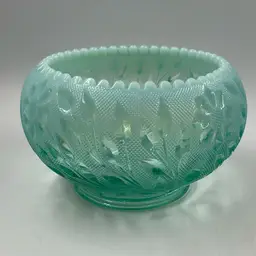 Fenton Teal Opalescent Floral Bowl 4.75”T 8”W