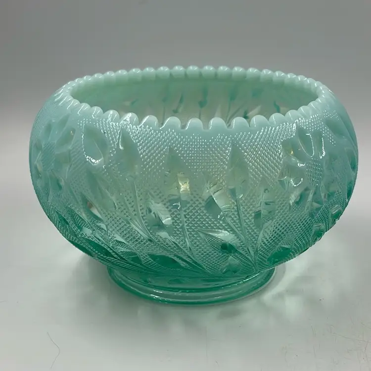 Fenton Teal Opalescent Floral Bowl 4.75”T 8”W