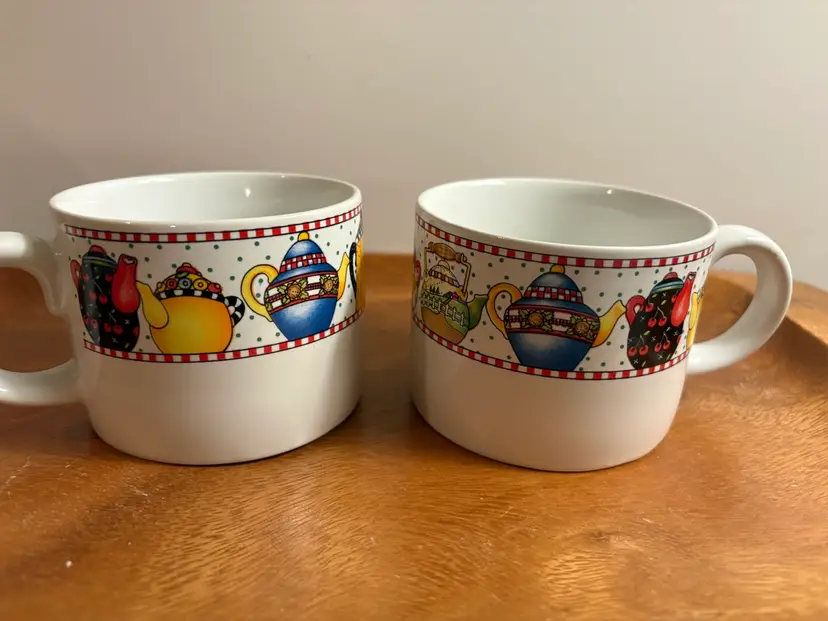 Set Of 2 Vintage Mary Engelbreit 'Afternoon Tea' Coffee Tea Mug Cup Sakura 1994