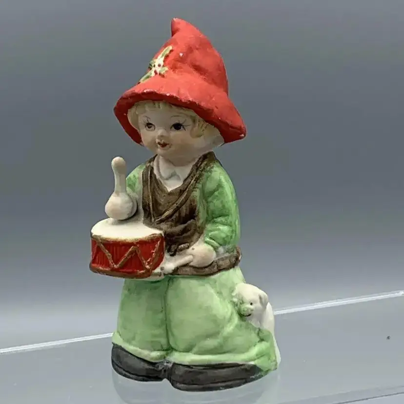 Vintage MWC 1980 Drummer Boy Bell Ceramic Bisque Figurine Drum Lamb Hand Painted