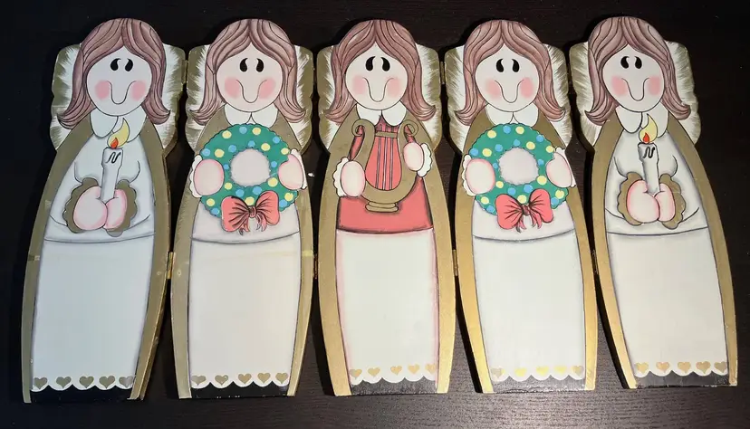 Vintage Holiday Angels Wooden Mini Screen Folding Panel 1995 ABC Dis Co.