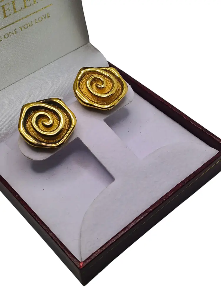 Vintage Sterling Gold Tone Abstract Swirl Clip Ons
