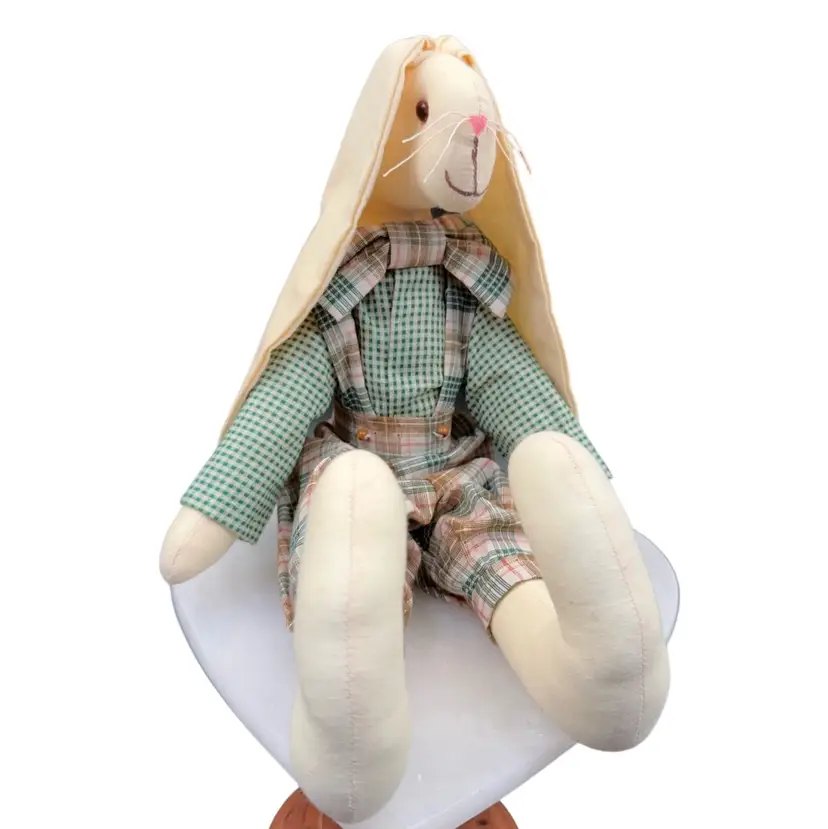 Vintage Handmade Cloth Ragdoll 14 Inches Tall Bunny