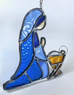 *VTG* Christmas Nativity Stained Glass Hanging Art Decor Mary & Baby Jesus