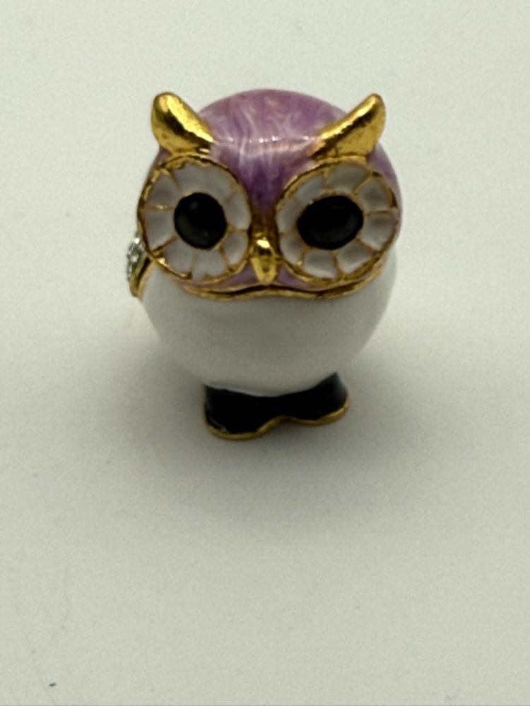Lavender Enamel Owl Trinket Box