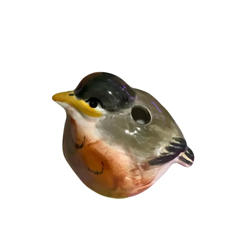 #0118 Fall Harvest Floral Frog Or Potpourri Holder In Shape Of A Deliciously Pudgy Bird Figurine With Markets Mark 3” By 3.25”