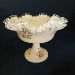 Fenton Silver Crest Violets In The Snow Ruffled Compote