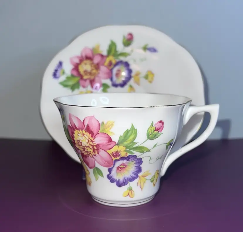 Vintage English Bone China Cup And Saucer Floral English Crown