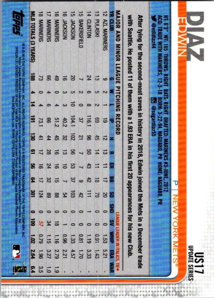 Topps Update Series Edwin Diaz US17