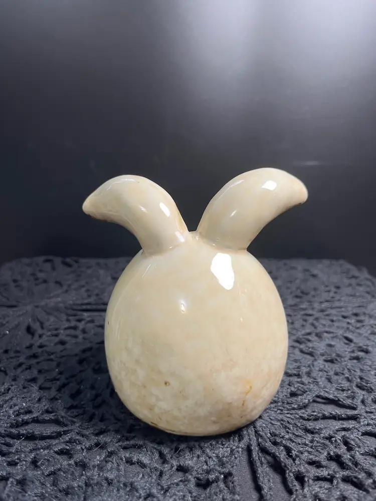 Ceramic Kitsch Chonky Bunny w/ Copper Embellishment Whiskers