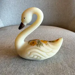 Fenton Cameo Satin Glass Custard Swan Paperweight Signed