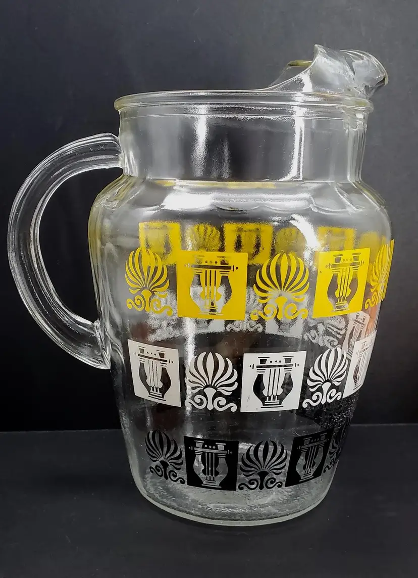 Vintage MCM Hazel Atlas Pitcher with Ice Lip Lyre & Acanthus Leaf Motif