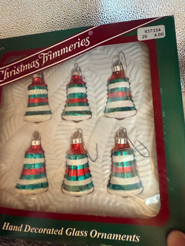 Vintage Peppermint Striped Bell Ornaments