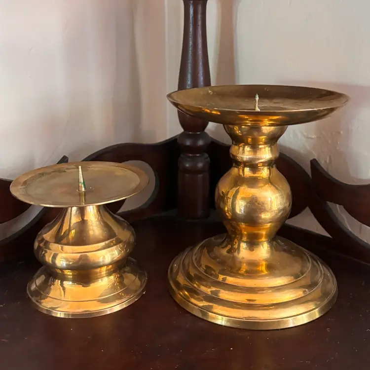 Vintage Solid Brass Pillar Candlesticks
