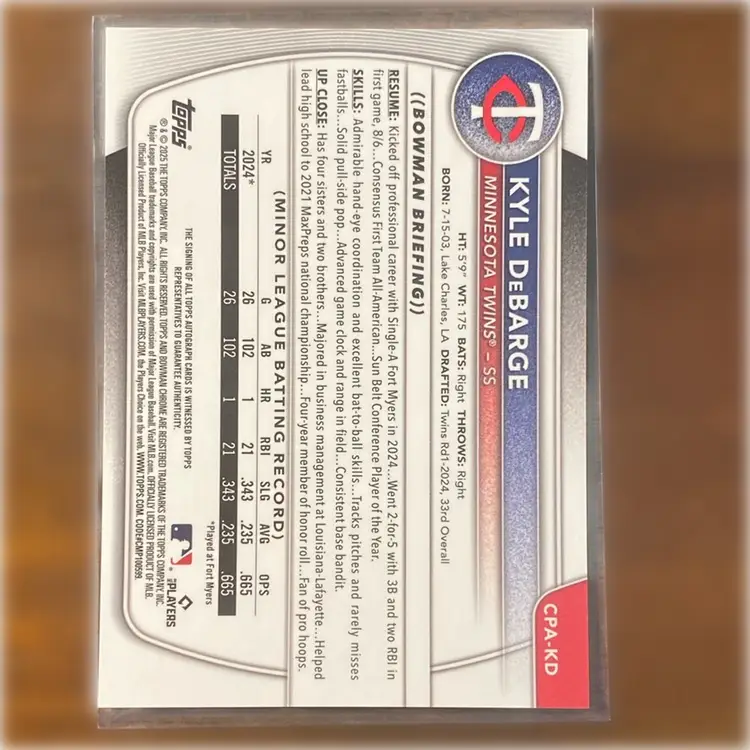 2025 Bowman Kyle DeBarge 1st Bowman Chrome Auto Minnesota Twins