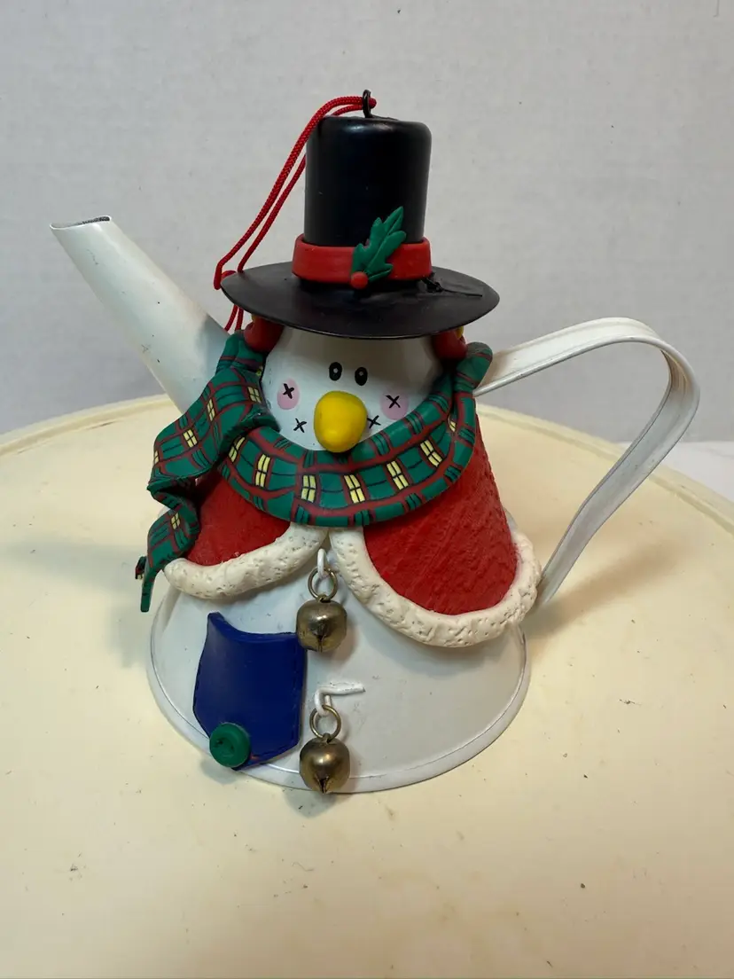 Small Metal Snowman Tea Pot Ornament