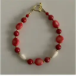 Vintage Agate, Coral And Glass Beaded Bracelet 8 1/4”