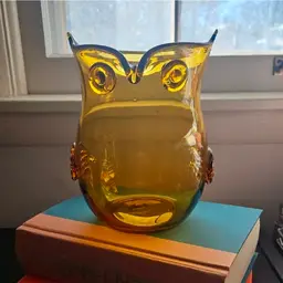 Hand-blown Amber Glass Owl Vessel 8"