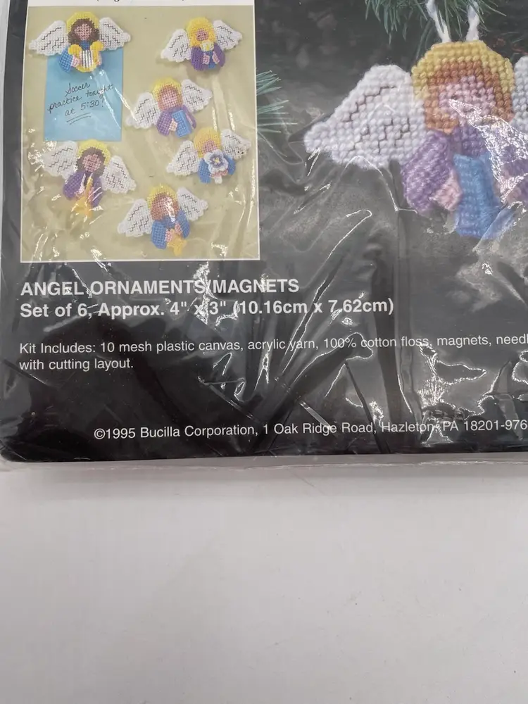 Vintage Bucilla #6159 Plastic Canvas Kit Angel Christmas Ornaments Magnets Kit