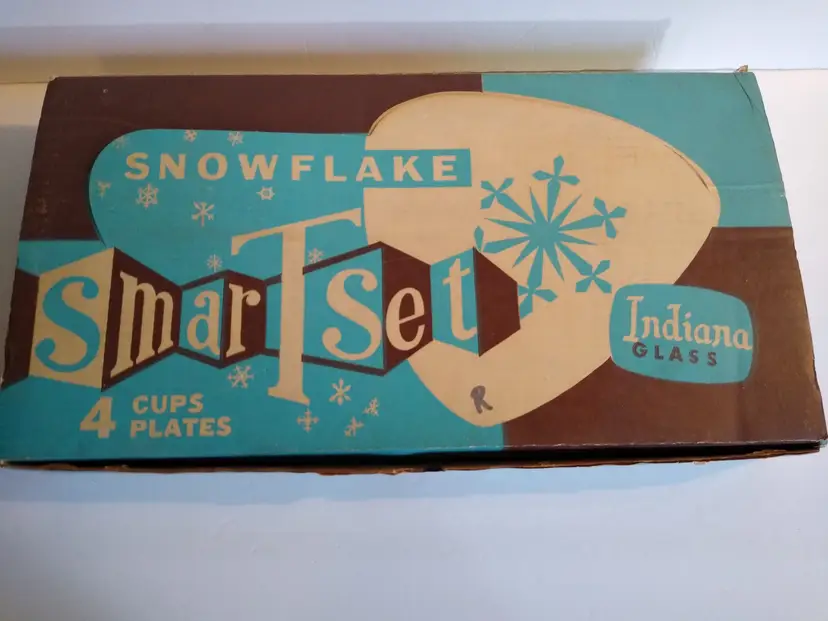 Indiana Glass Snowflake Smartset Snack Set Vintage Atomic Hinde & Daucn 1960s
