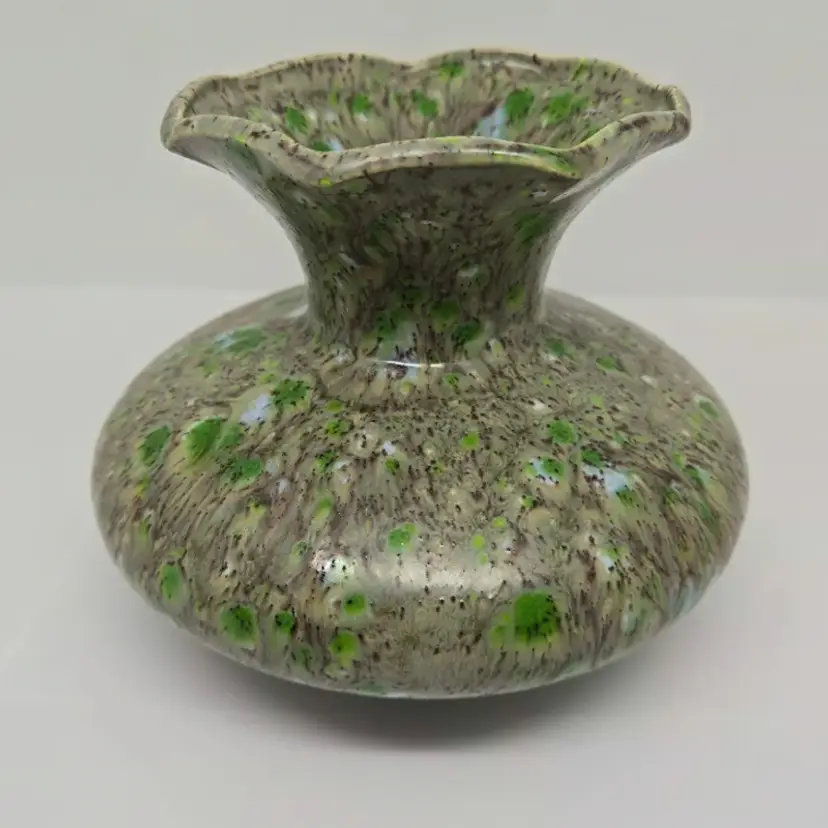 Ceramic Speckled Vase, 4.5" Green, Brown, Blue, Hand Painted